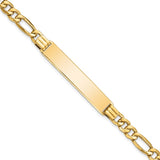 14k Polished Semi-Solid Chain/Solid Plate Figaro Link 39x8mm Plate 7 inch ID Bracelet DCID141