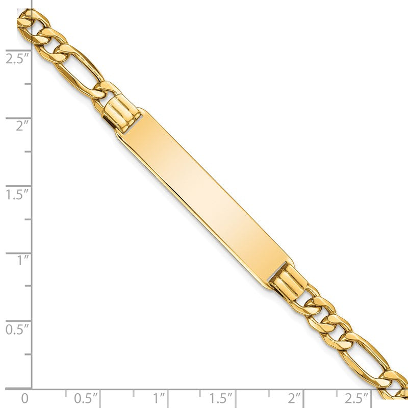 14k Polished Semi-Solid Chain/Solid Plate Figaro Link 39x8mm Plate 7 inch ID Bracelet DCID141