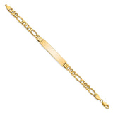 14k Polished Semi-Solid Chain/Solid Plate Figaro Link 39x8mm Plate 7 inch ID Bracelet DCID141