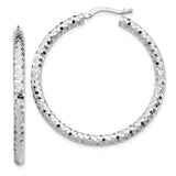 14k White Gold 3x38mm Diamond-cut Tube Hoop Earrings TF1704W