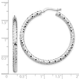 14k White Gold 3x38mm Diamond-cut Tube Hoop Earrings TF1704W