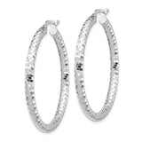 14k White Gold 3x38mm Diamond-cut Tube Hoop Earrings TF1704W