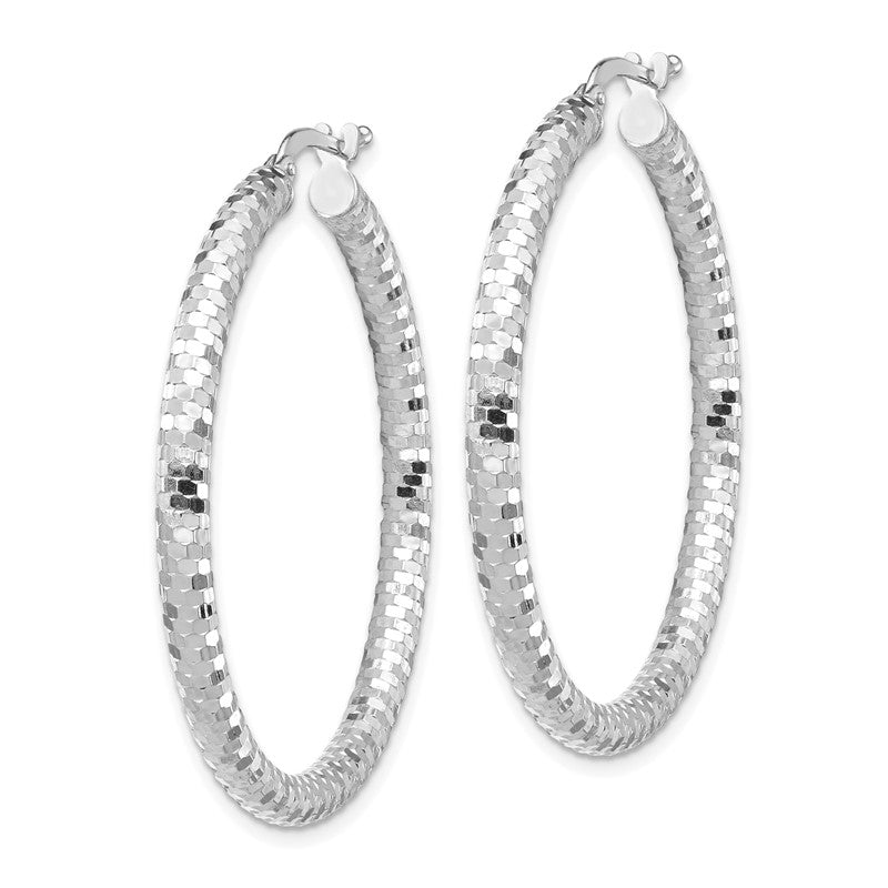 14k White Gold 3x38mm Diamond-cut Tube Hoop Earrings TF1704W
