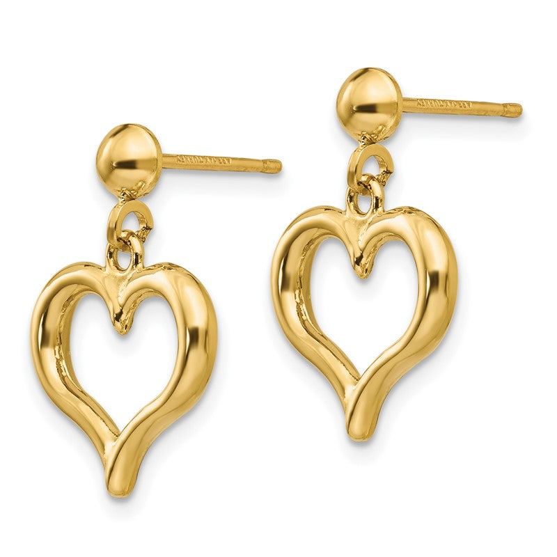 14K Polished Open Heart Dangle Post Earrings H1071