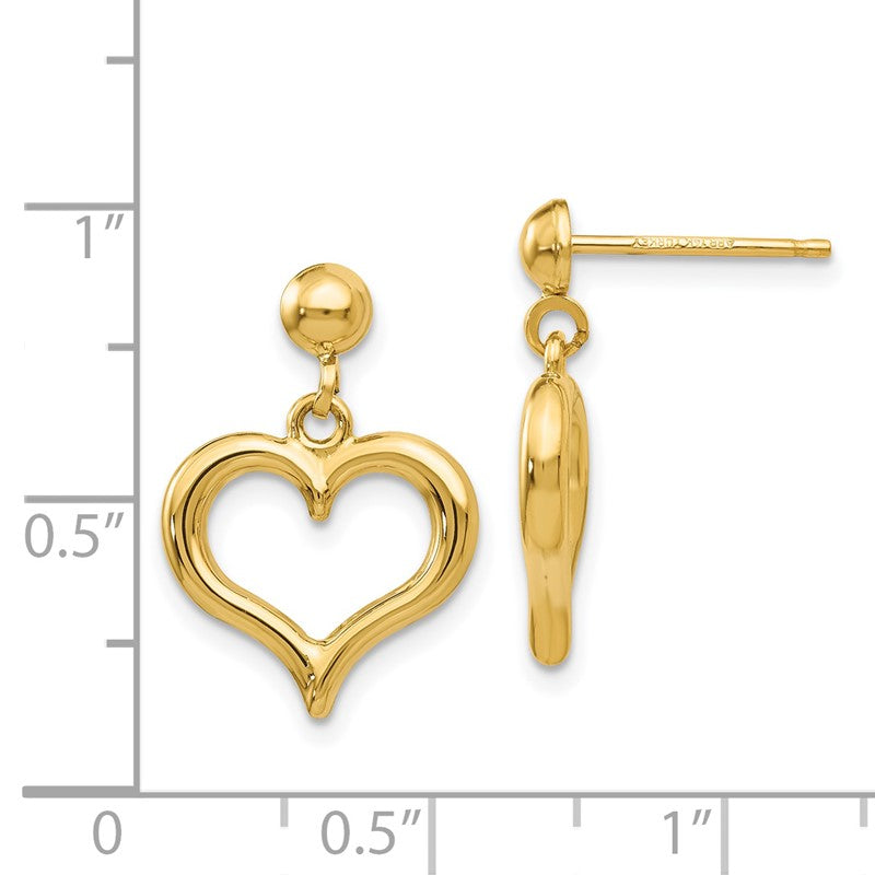14K Polished Open Heart Dangle Post Earrings H1071