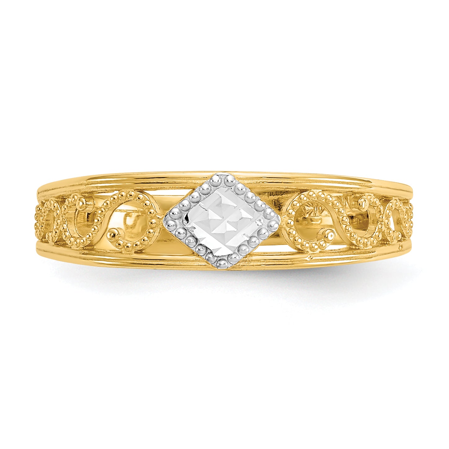 14k and White Rhodium Diamond-Cut Toe Ring R552