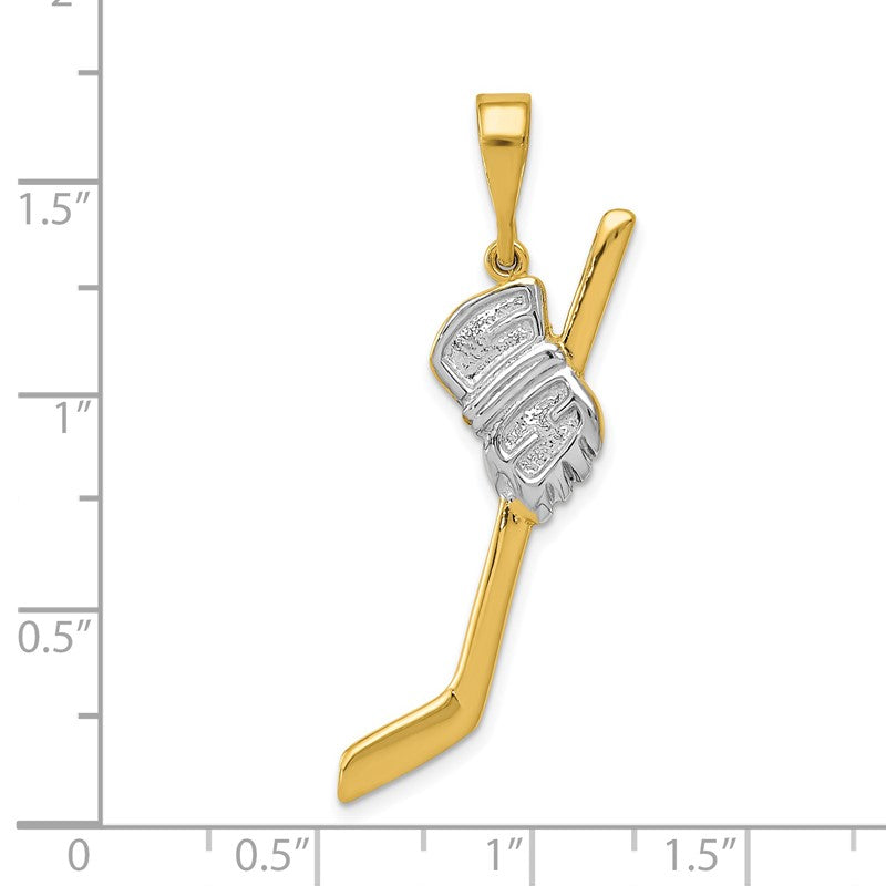 14K and White Rhodium Solid Polished Hockey Stick and Glove Pendant K1126