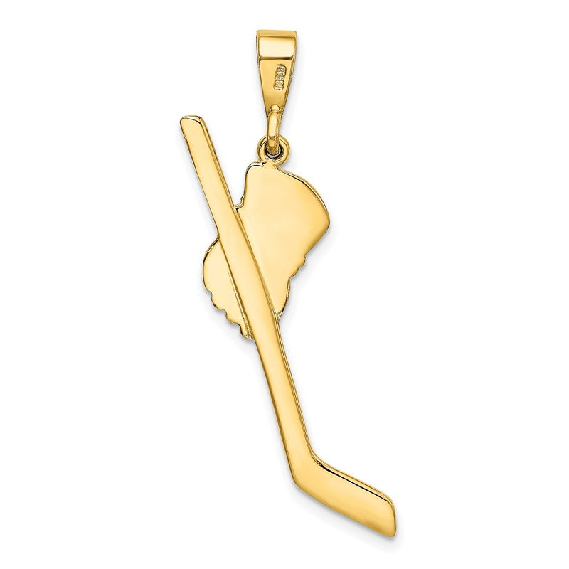 14K and White Rhodium Solid Polished Hockey Stick and Glove Pendant K1126