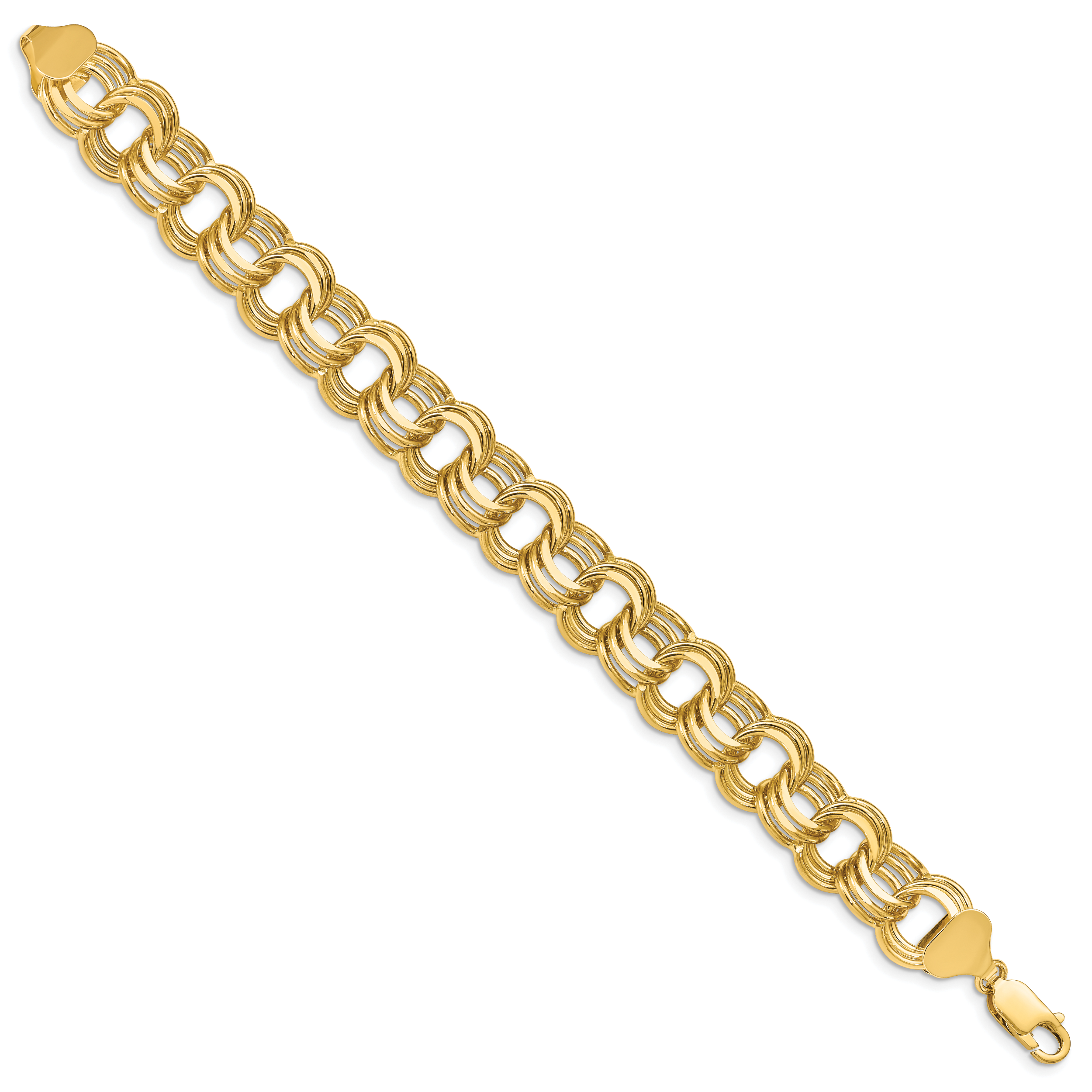 14k 14mm Solid Triple Link 7.5 inch Charm Bracelet TO670