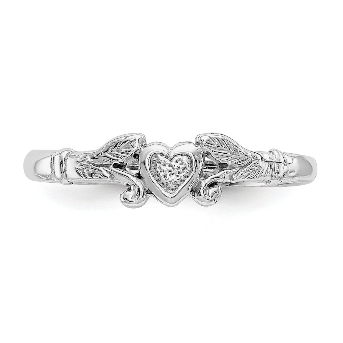 14K White Gold Textured Mini Heart Size 1 Baby / Childs Ring K5794