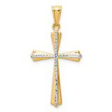 14k and White Rhodium Diamond Cut Cross Pendant K5034
