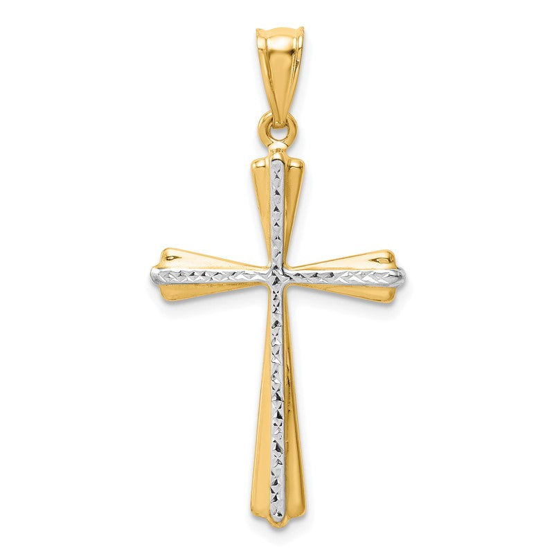 14k and White Rhodium Diamond Cut Cross Pendant K5034