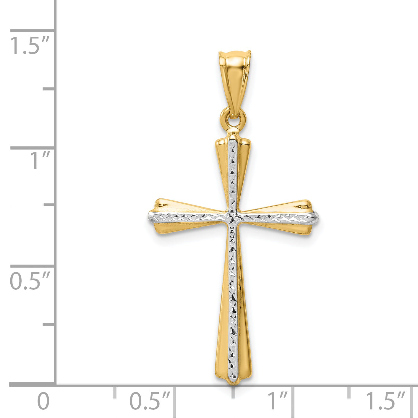 14k and White Rhodium Diamond Cut Cross Pendant K5034