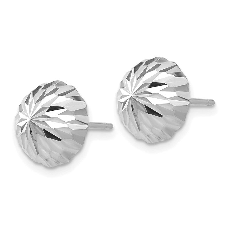 14k White Gold 10mm Polished Diamond-cut Half Ball Post Earrings XWE208