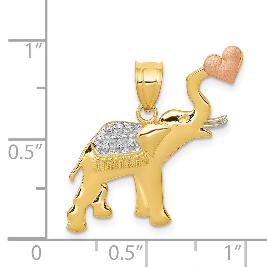 14k Two-tone with White Rhodium Elephant with Heart Pendant K4864