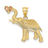 14k Two-tone with White Rhodium Elephant with Heart Pendant K4864
