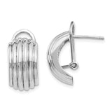 14k White Gold 9.5x16mm Polished Ribbed Half Hoop Omega Back Post Earrings TF214