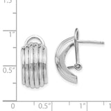 14k White Gold 9.5x16mm Polished Ribbed Half Hoop Omega Back Post Earrings TF214