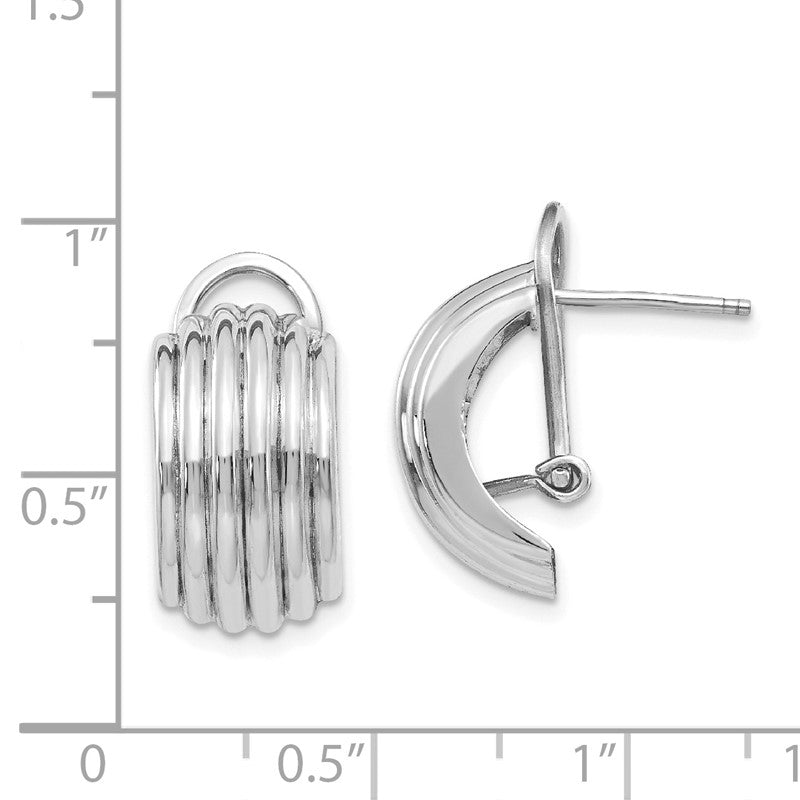 14k White Gold 9.5x16mm Polished Ribbed Half Hoop Omega Back Post Earrings TF214