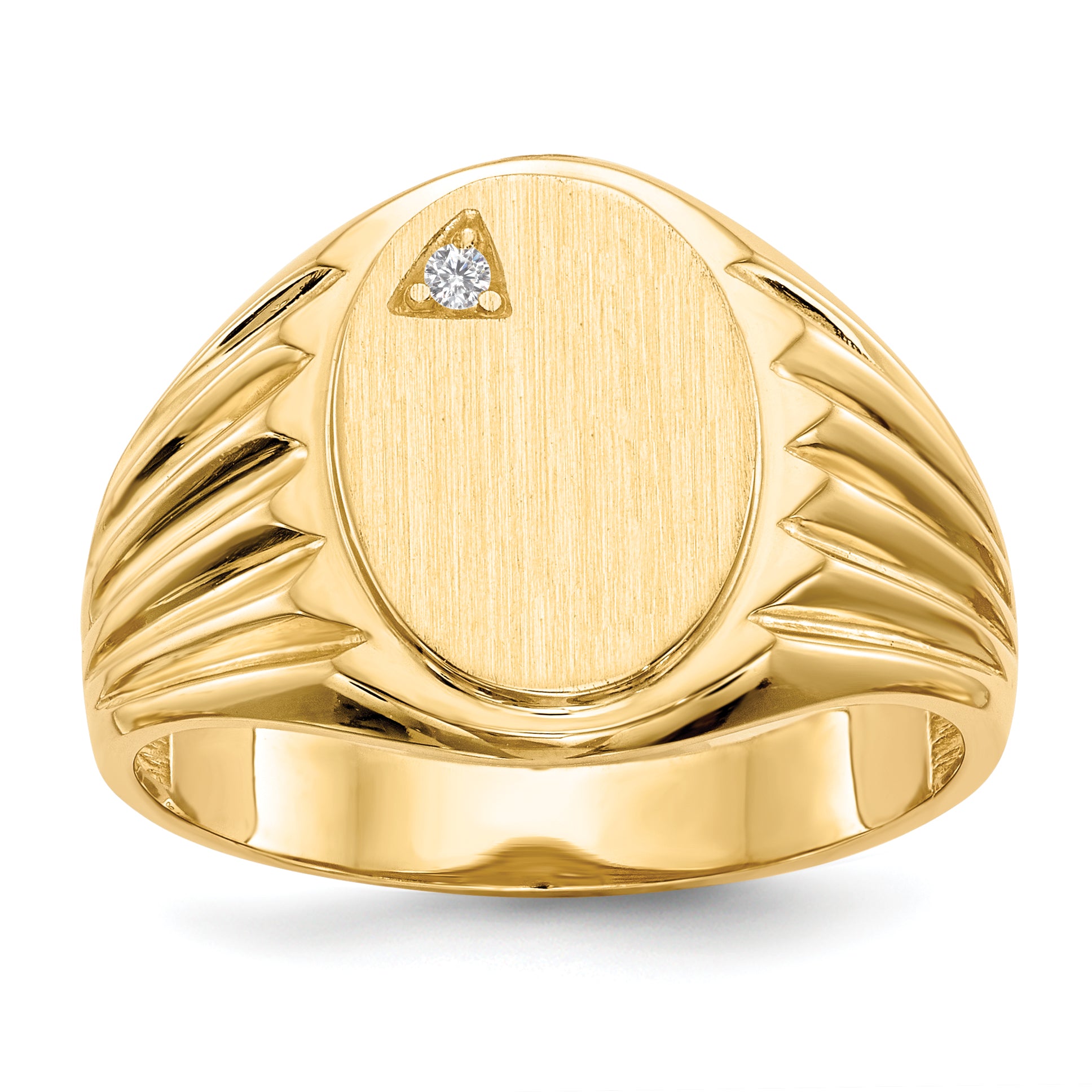 14k .02ct. AA Diamond 10.0x13.5mm Oval Open Back Mens Signet Ring RS178AA