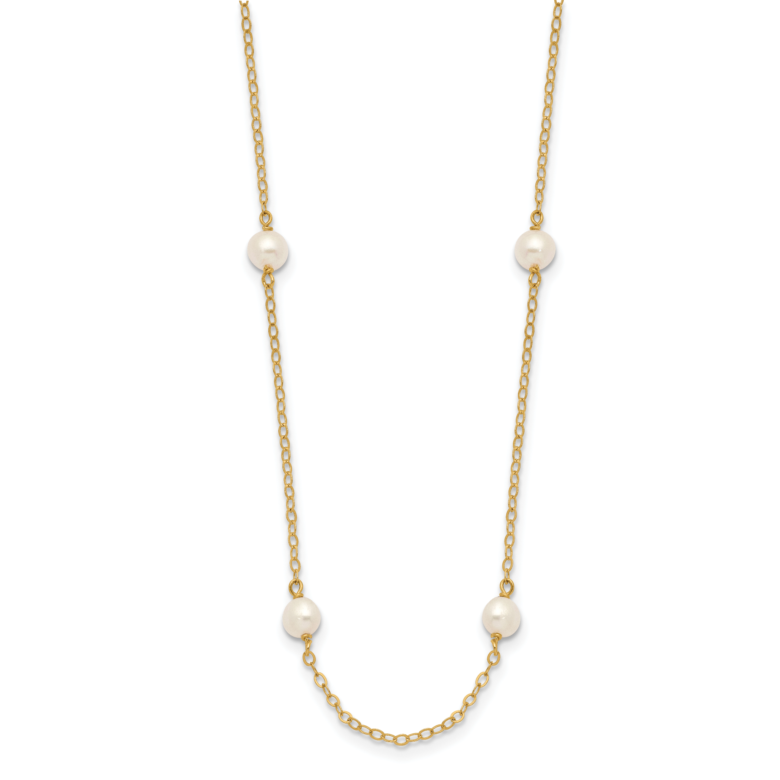 14k 4-5mm White Near-Round Freshwater Cultured Pearl 8-Station 16 inch Necklace PR52