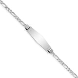 14k White Gold Polished Solid Chain/Solid Plate Figaro Link Soft Diamond Shape 24.5x7.5mm Plate 7 inch ID Bracelet FG80IDCW