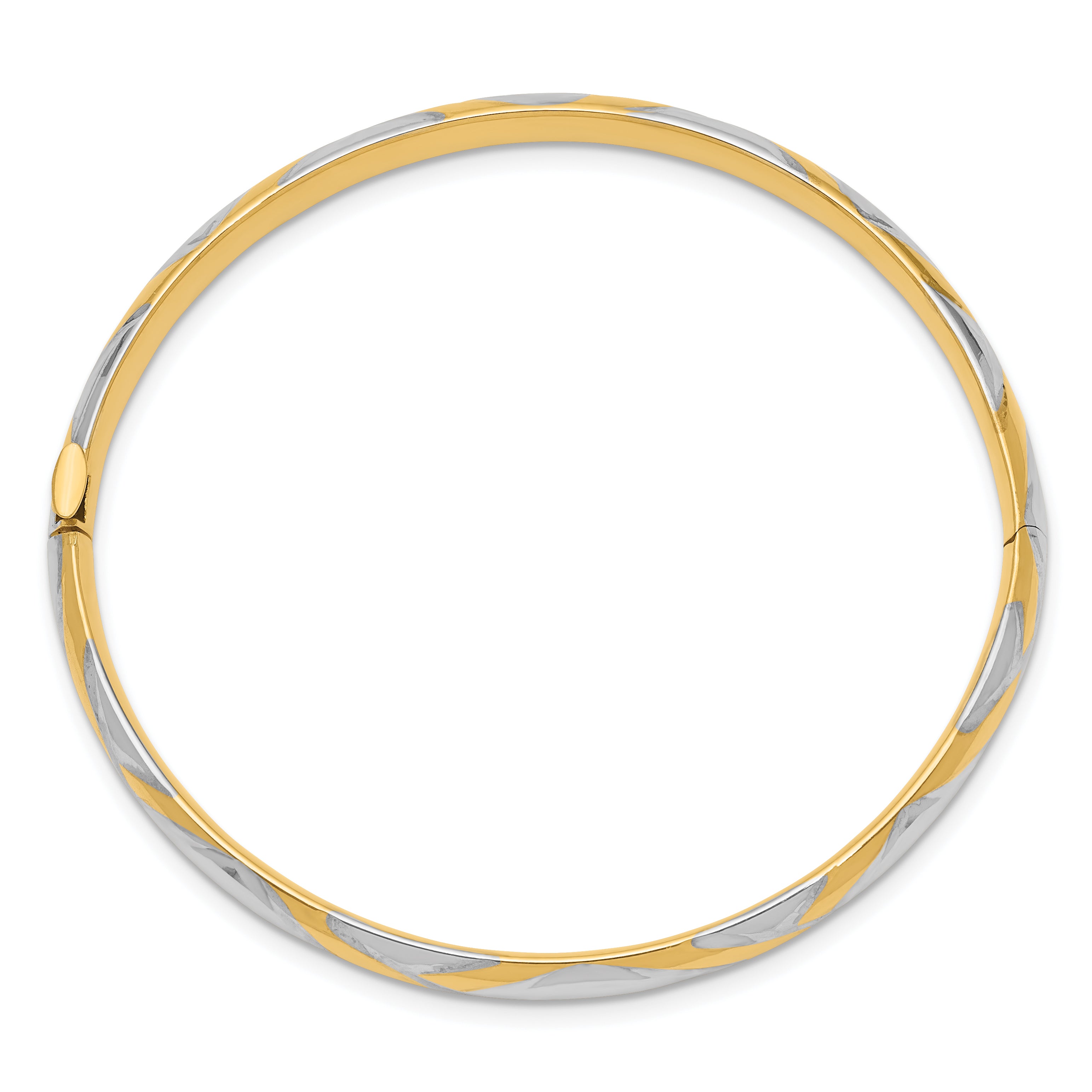 14k and White Rhodium 3/16 Criss-Cross 4.75mm Hinged Childrens Bangle DB692