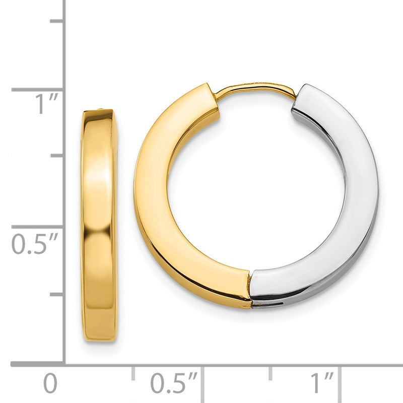 14k Two-tone Gold Polished Hollow Hinged Hoop Earrings TL572