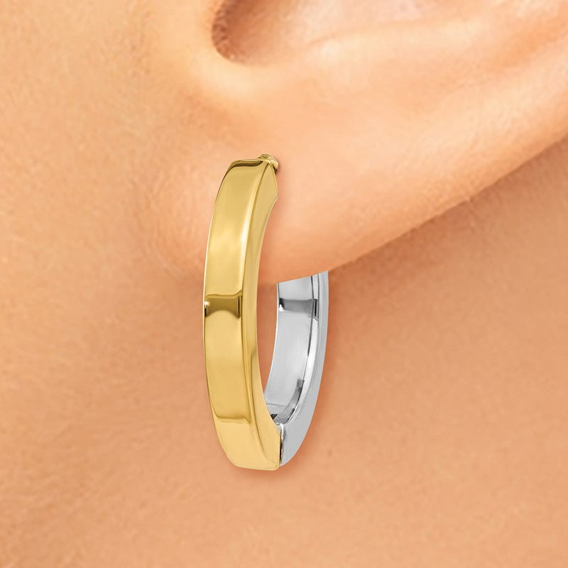 14k Two-tone Gold Polished Hollow Hinged Hoop Earrings TL572