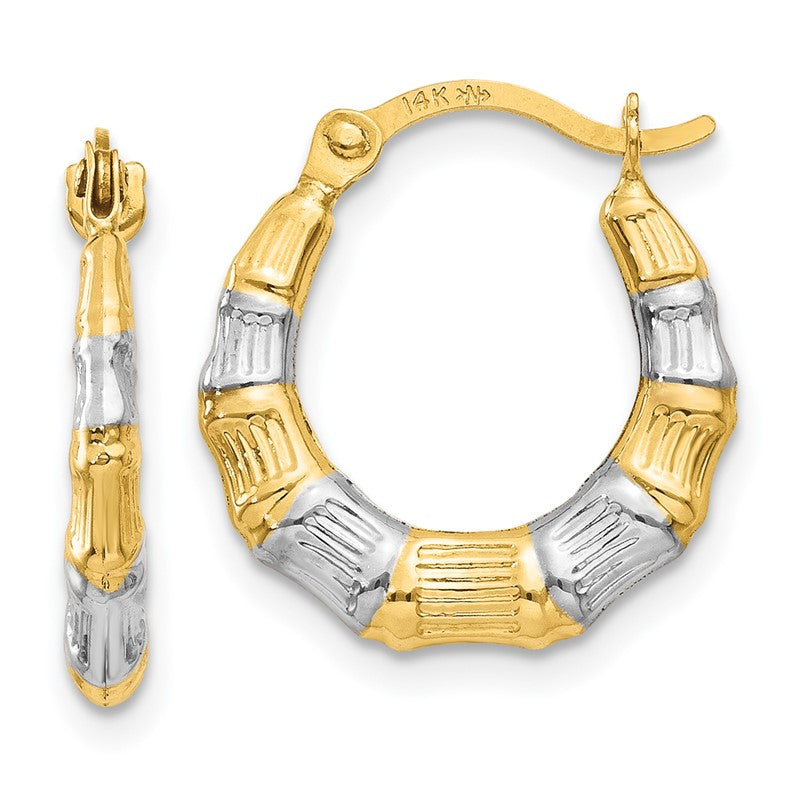 14K & Rhodium Hollow Bamboo Hoop Earrings TL763