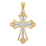 14K and White Rhodium Budded Cross Pendant K3649