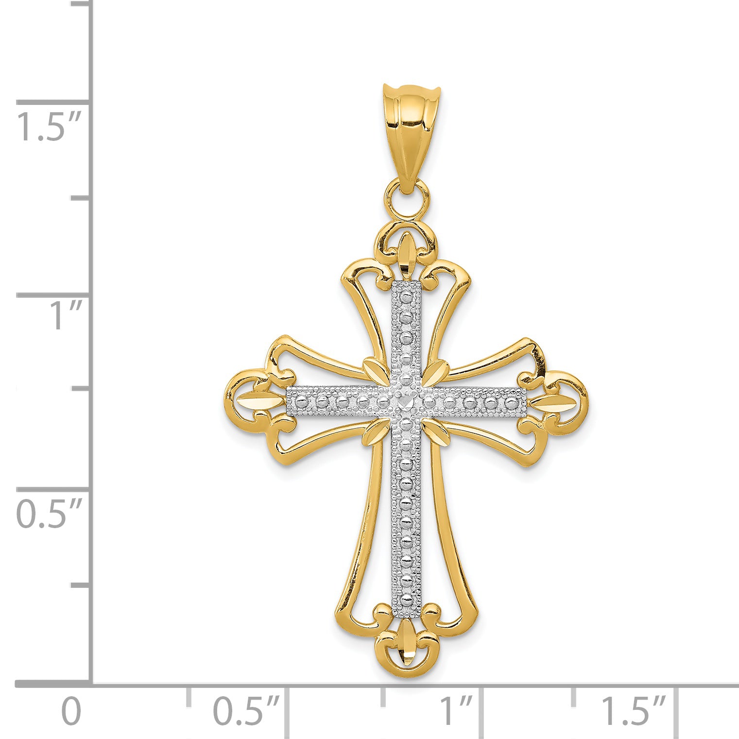 14K and White Rhodium Budded Cross Pendant K3649