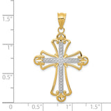 14K and White Rhodium Budded Cross Pendant K3649