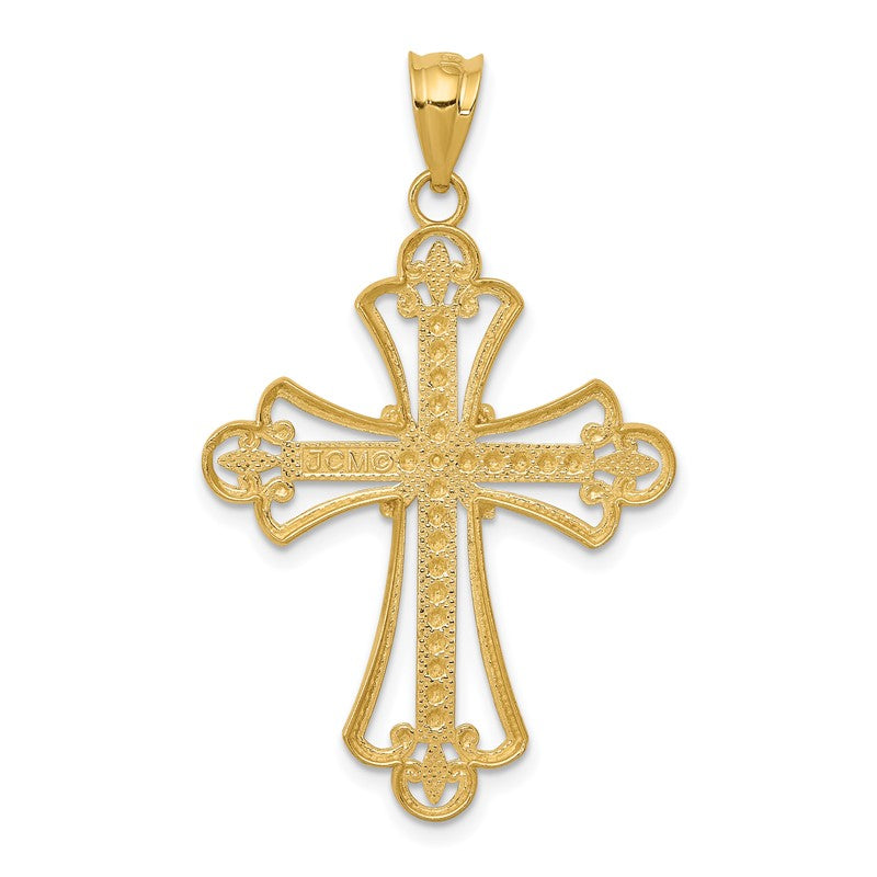 14K and White Rhodium Budded Cross Pendant K3649