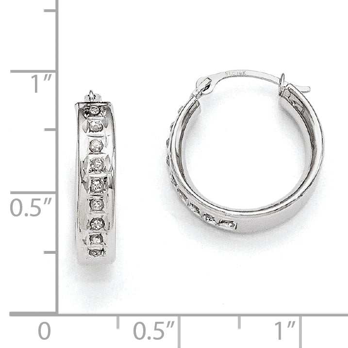 14k White Gold Diamond Fascination Diamond Dust/Accent 5x18mm Round Hoop Earrings DF254