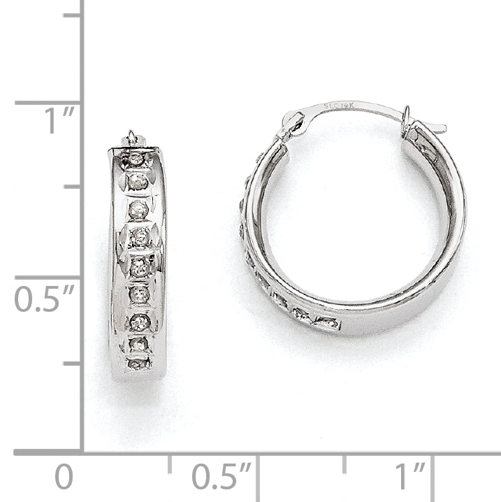 14k White Gold Diamond Fascination Diamond Dust/Accent 5x18mm Round Hoop Earrings DF254
