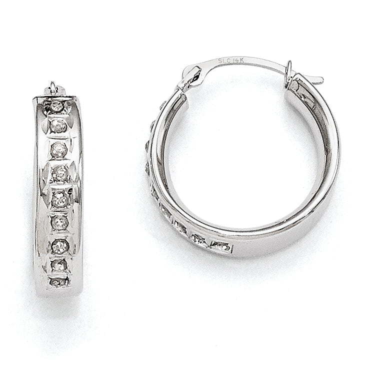 14k White Gold Diamond Fascination Diamond Dust/Accent 5x18mm Round Hoop Earrings DF254