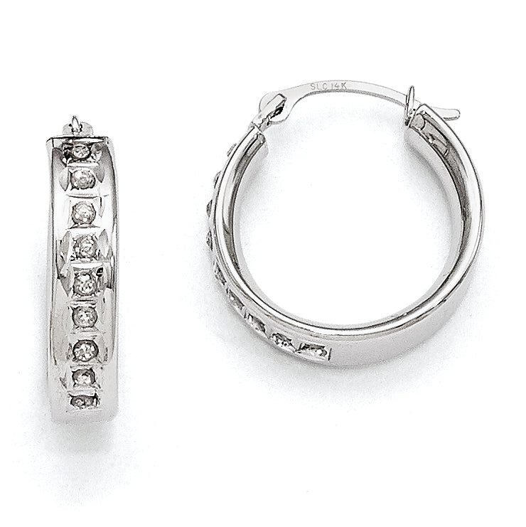 14k White Gold Diamond Fascination Diamond Dust/Accent 5x18mm Round Hoop Earrings DF254
