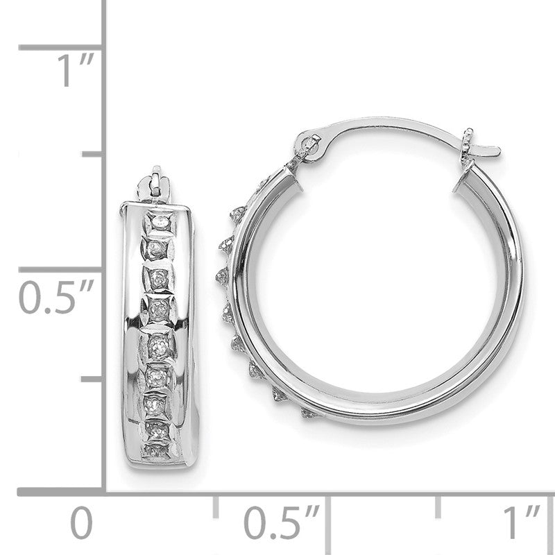 14k White Gold Diamond Fascination Diamond Dust/Accent 5x18mm Round Hoop Earrings DF254