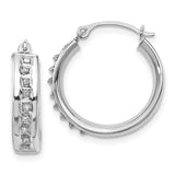 14k White Gold Diamond Fascination Diamond Dust/Accent 5x18mm Round Hoop Earrings DF254