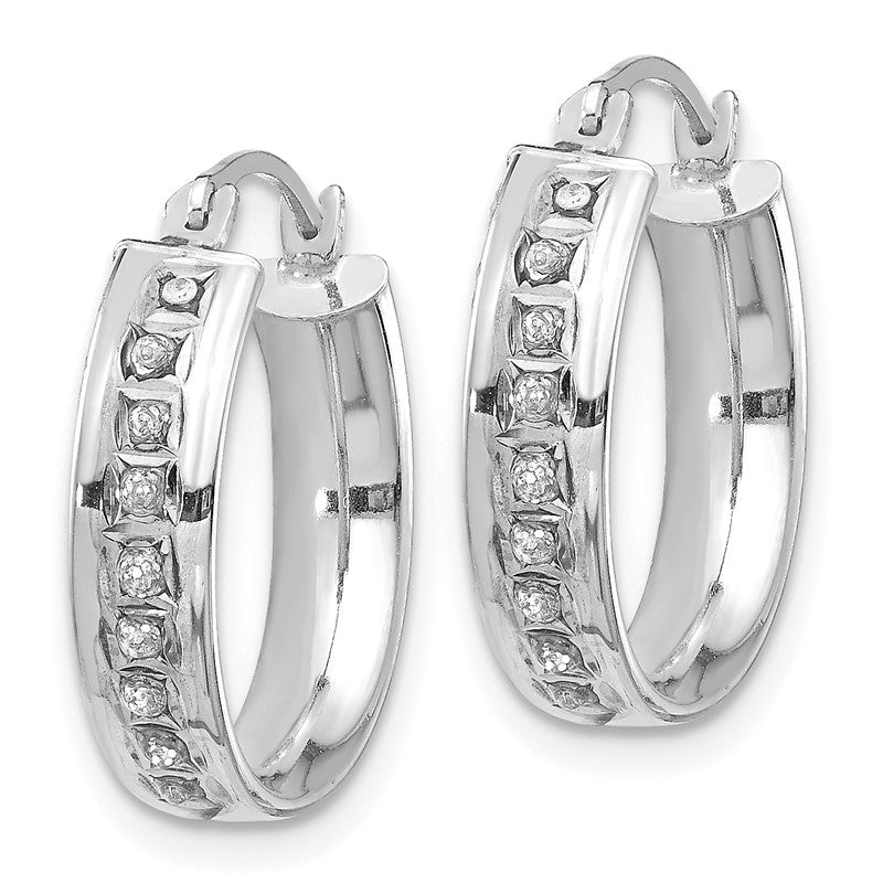 14k White Gold Diamond Fascination Diamond Dust/Accent 5x18mm Round Hoop Earrings DF254