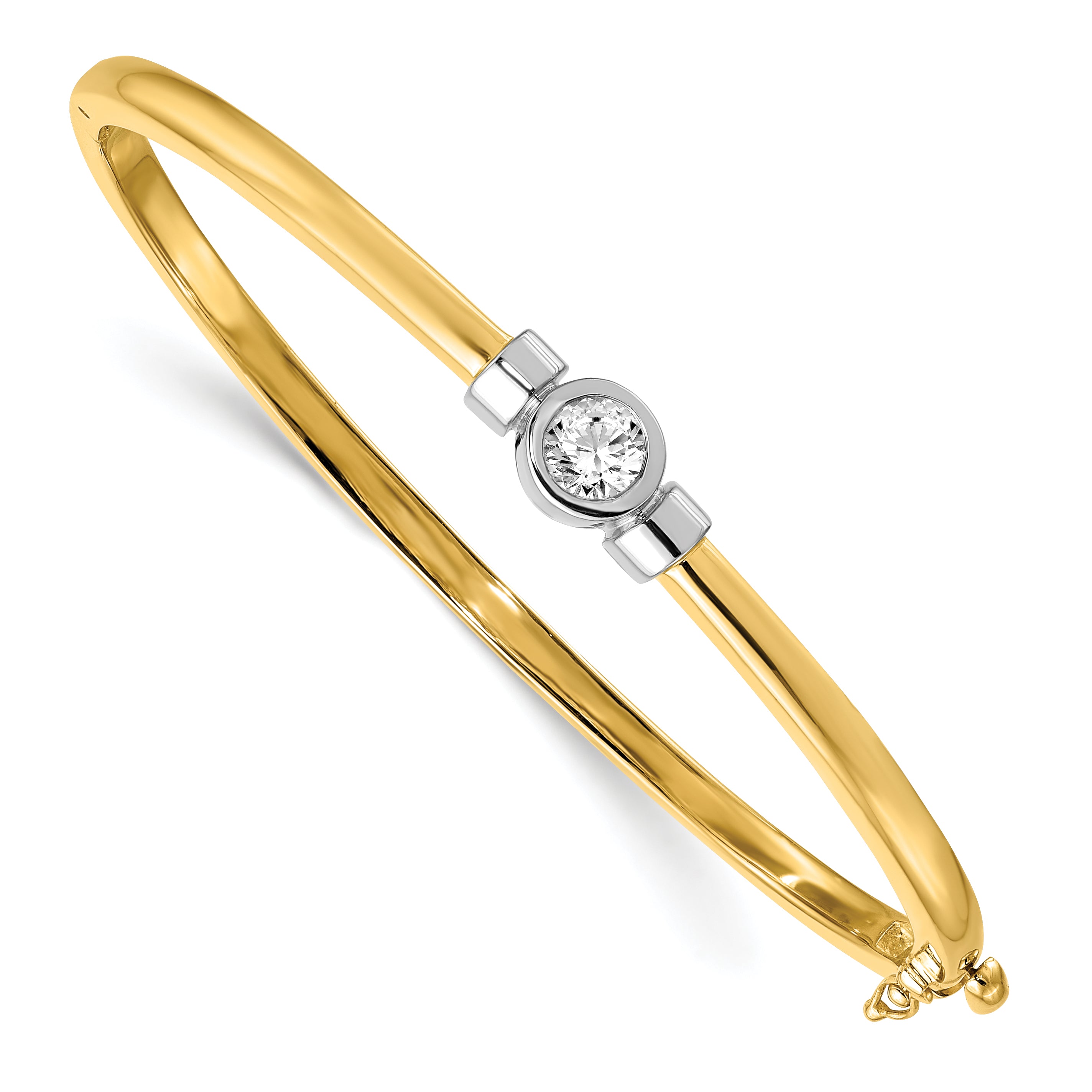 14k Two-tone Complete 1/2 carat AA Diamond Hinged Oval Bangle Bracelet XB211AA