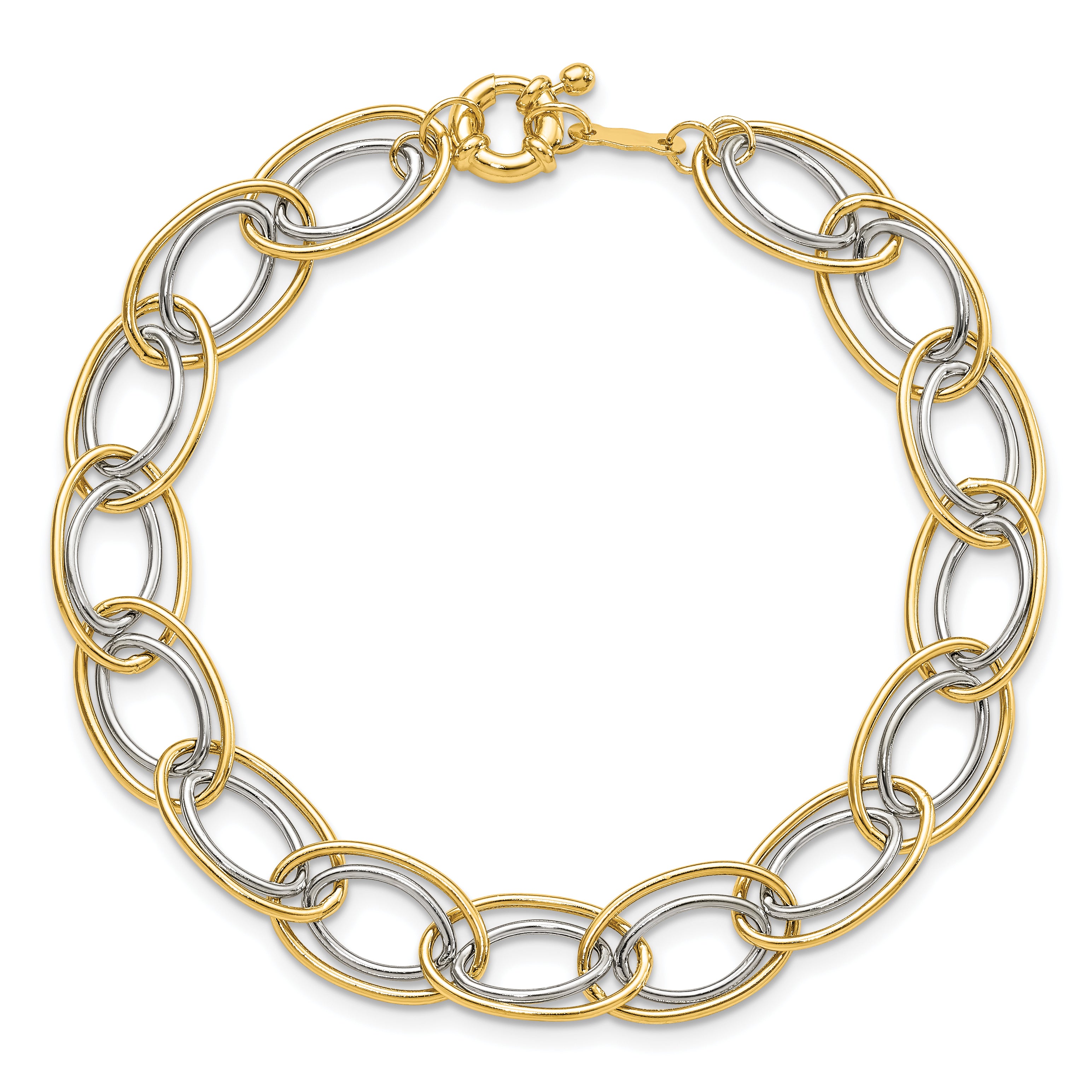 14k Two-tone 11mm Fancy Oval Link 7.5 inch Bracelet SF2314