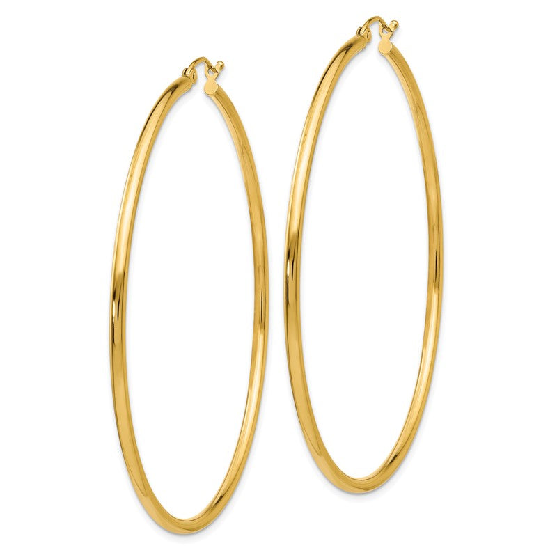 14k 2x60mm Polished Tube Hoop Earrings T923