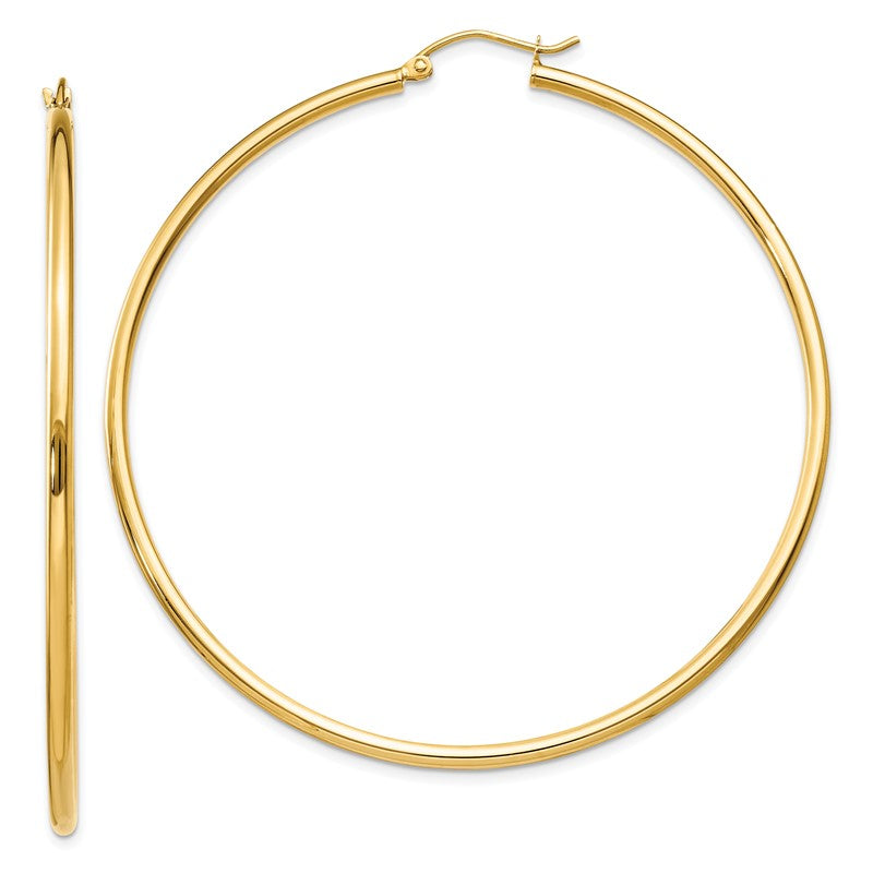 14k 2x60mm Polished Tube Hoop Earrings T923