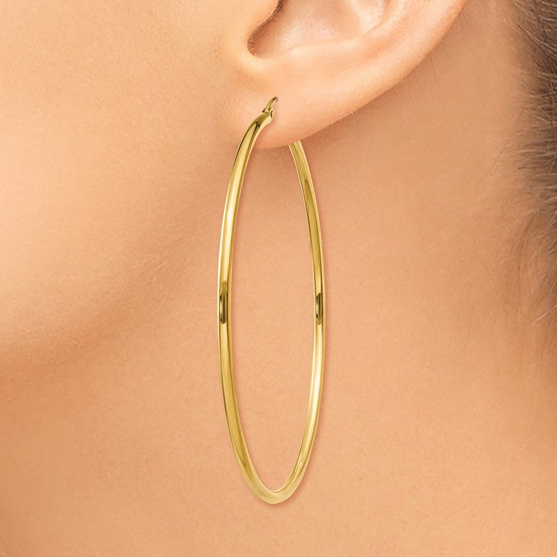 14k 2x60mm Polished Tube Hoop Earrings T923
