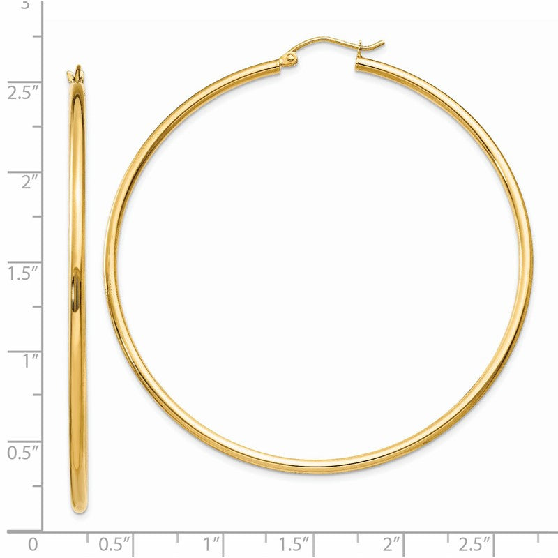 14k 2x60mm Polished Tube Hoop Earrings T923