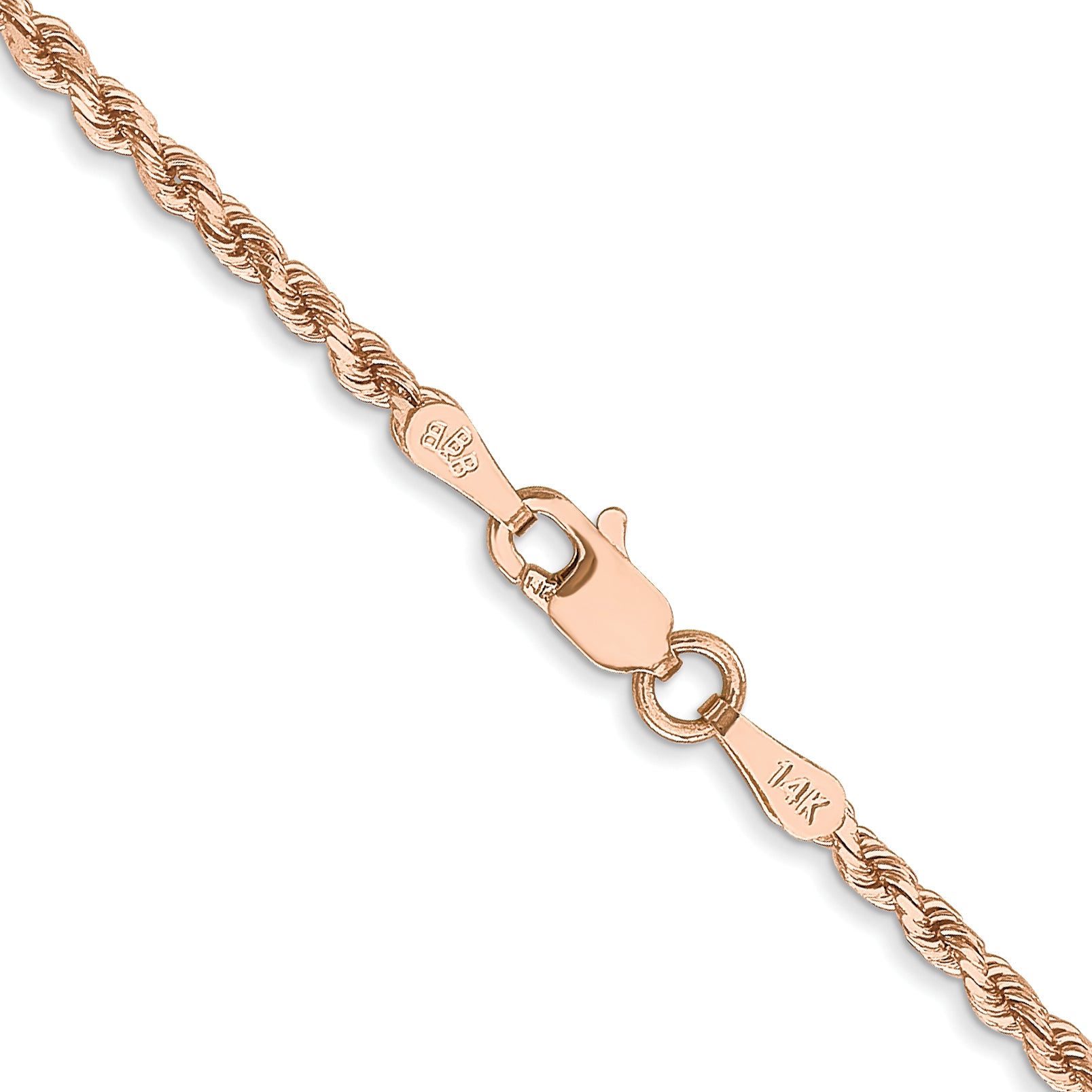 14K Rose Gold 10 inch 2mm Diamond-cut Rope with Lobster Clasp Anklet 016R