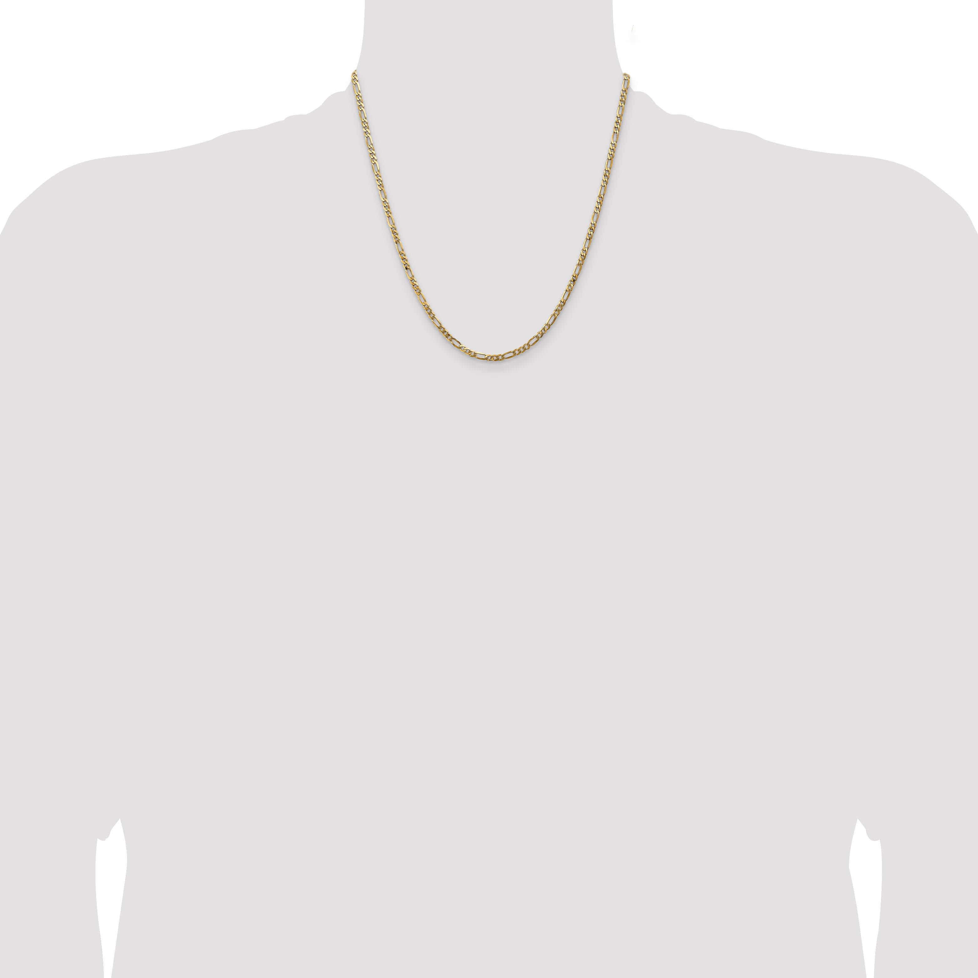 14K 26 inch 3mm Flat Figaro with Lobster Clasp Chain FFL080