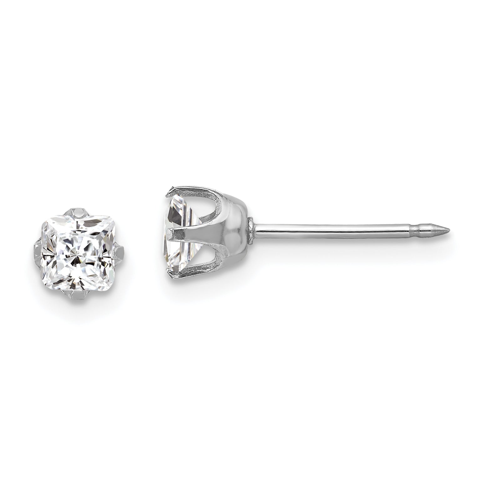 Inverness 14k White Gold 5mm Square CZ Post Piercing Earrings 139E